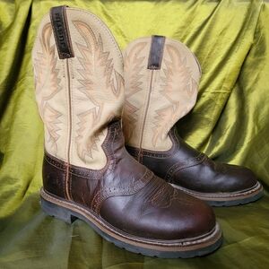 Justins Original Work Boots Durable Brown and Tan Leather Men's Rodeo Boots